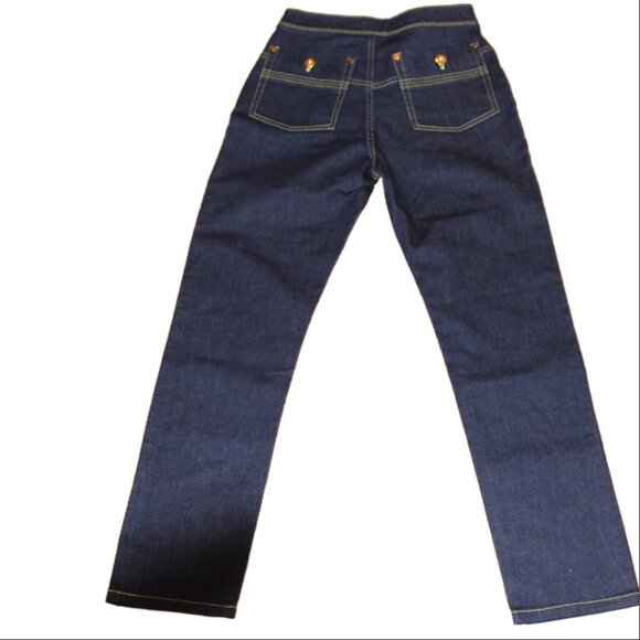 Ellery Monroe Blue Indigo Button Yellow Accent Overstitch Straight Jeans, Size 2 - Picture 6 of 9